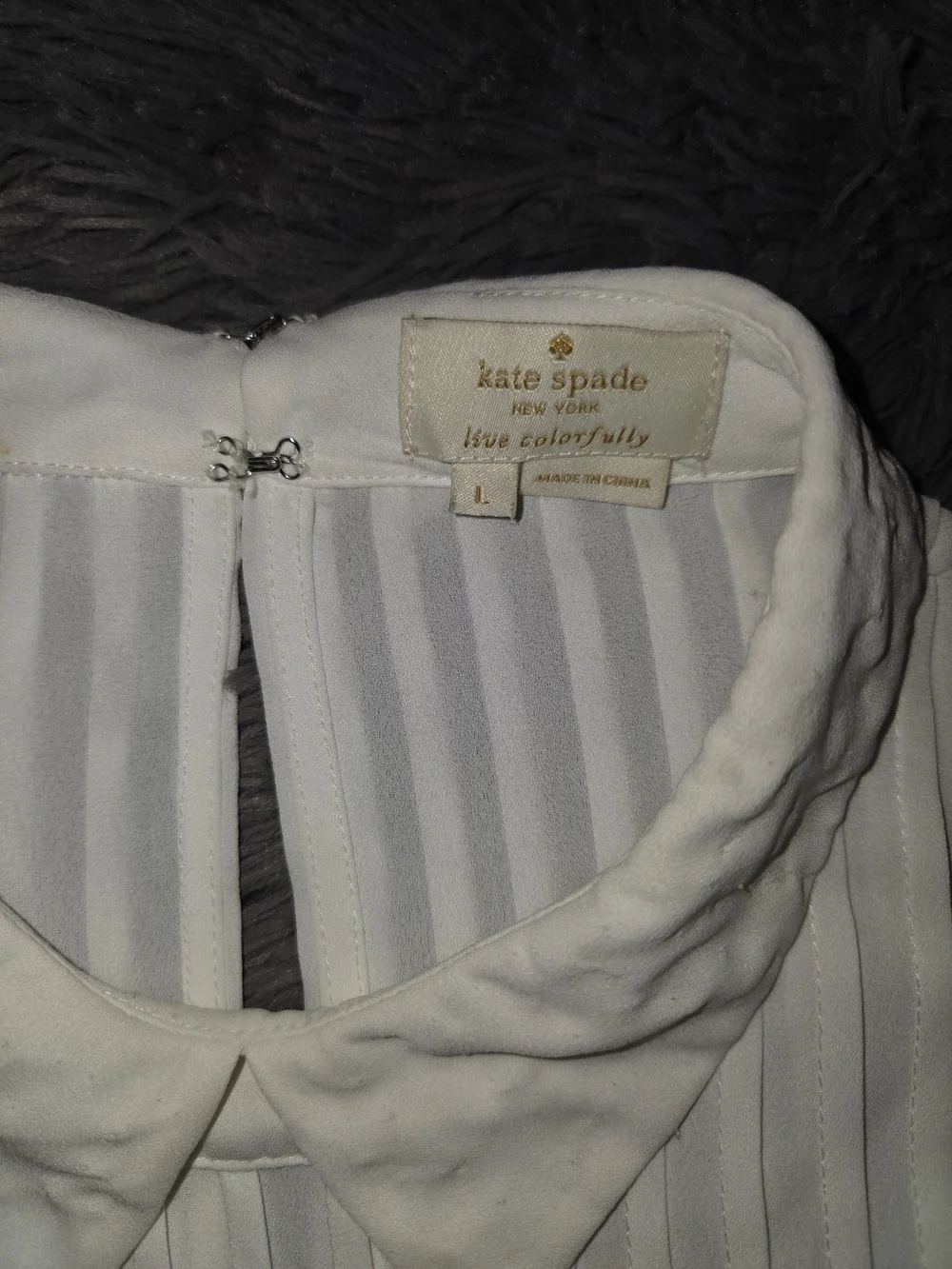 kate spade White Short-Sleeve Pleated Crewneck Blouse